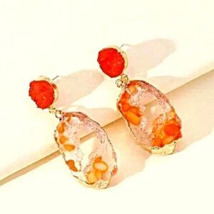 Color Block Orange Geode Inspired Women's Fashion Dangle Earrings